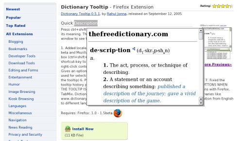 Firefox Plugin: Dictionary Tooltip